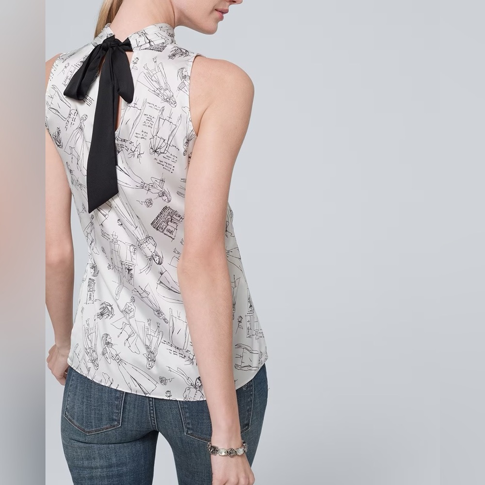 WHBM XXS New W/O Tags Sleeveless 35th Anniversary Tie-Neck Shirt